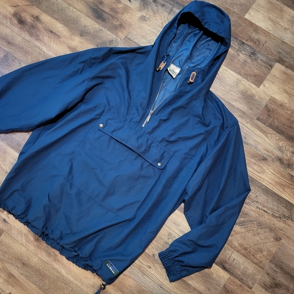 L.L. Bean Vintage Navy Anorak Half-Zip Pullover Hooded Windbreaker Jacket Large - Picture 2 of 3